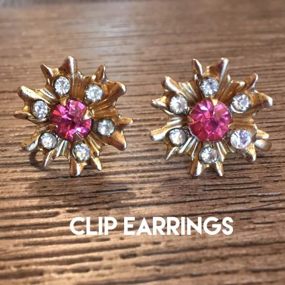 Vintage Radiant Star Rhinestone Screw Back Style Clip Earrings